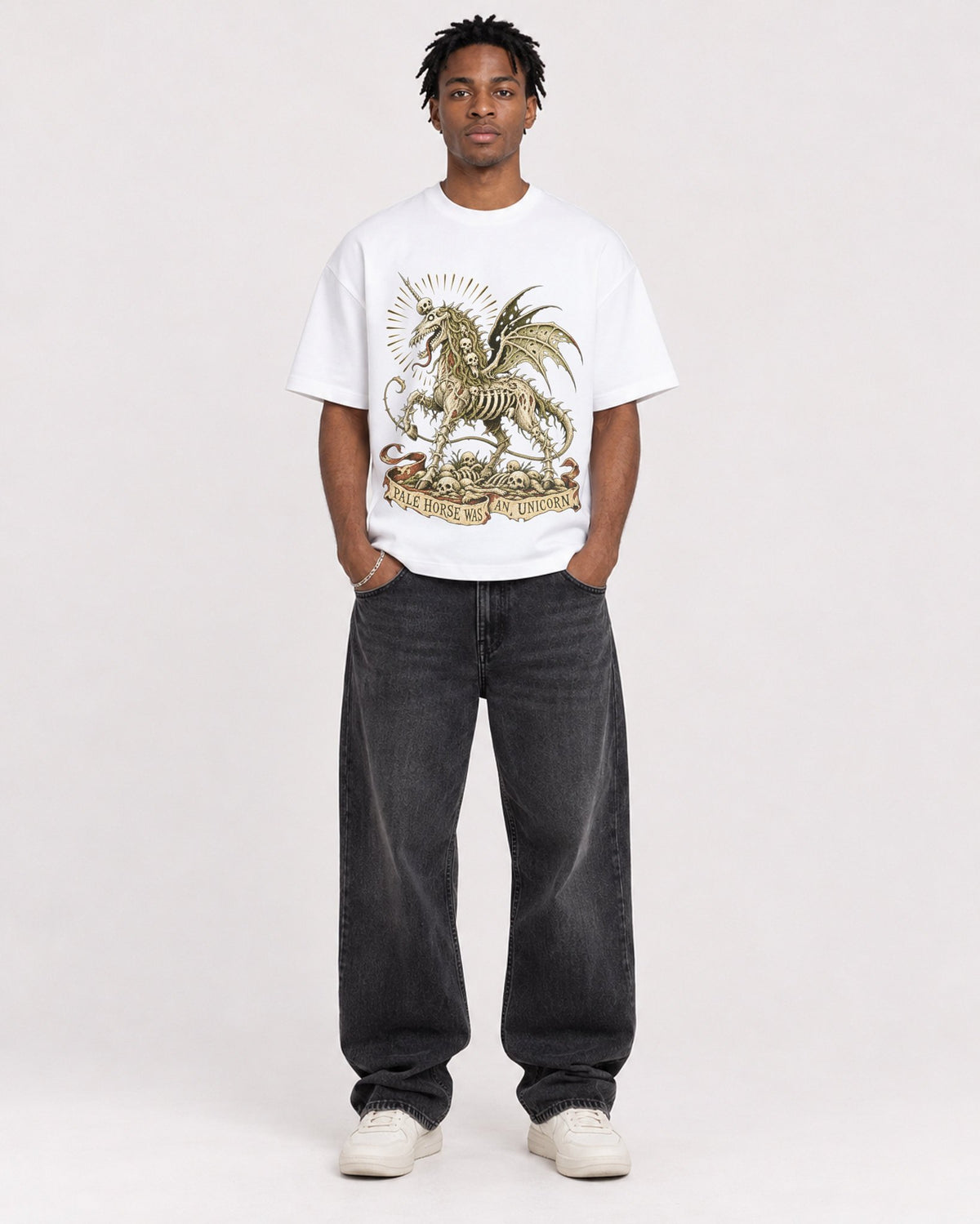 Mockup Boxy Heavyweight Tee White male full-body 05