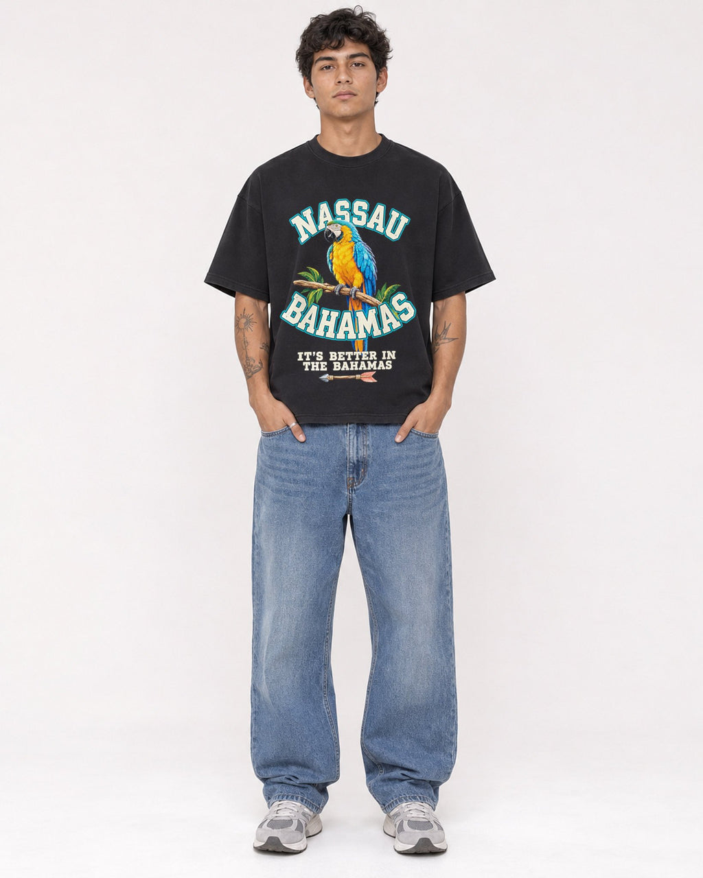 Mockup Boxy Heavyweight Tee Black male full-body 06