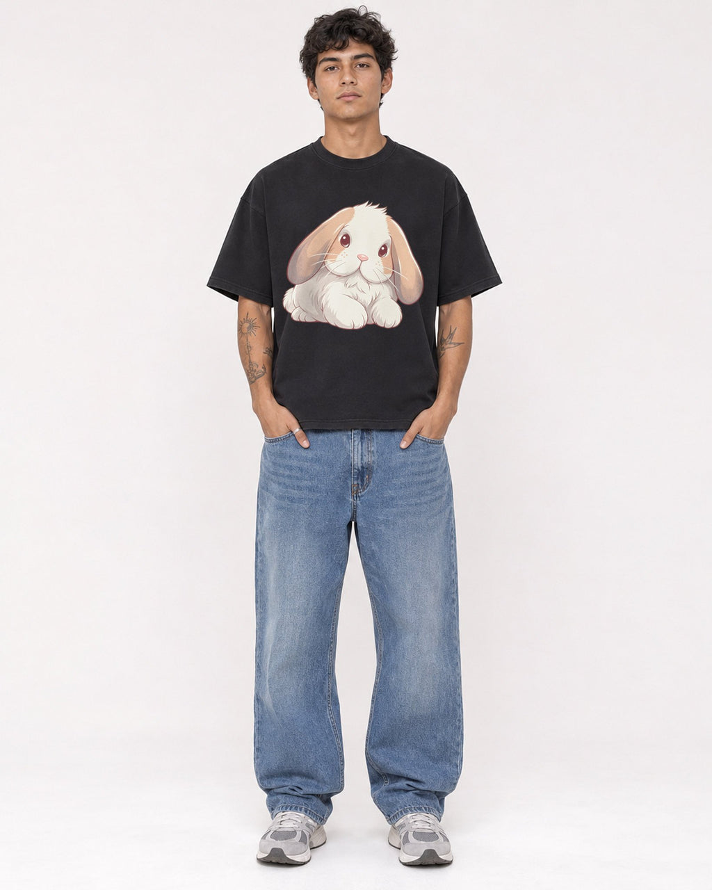 Mockup Boxy Heavyweight Tee Black male full-body 06