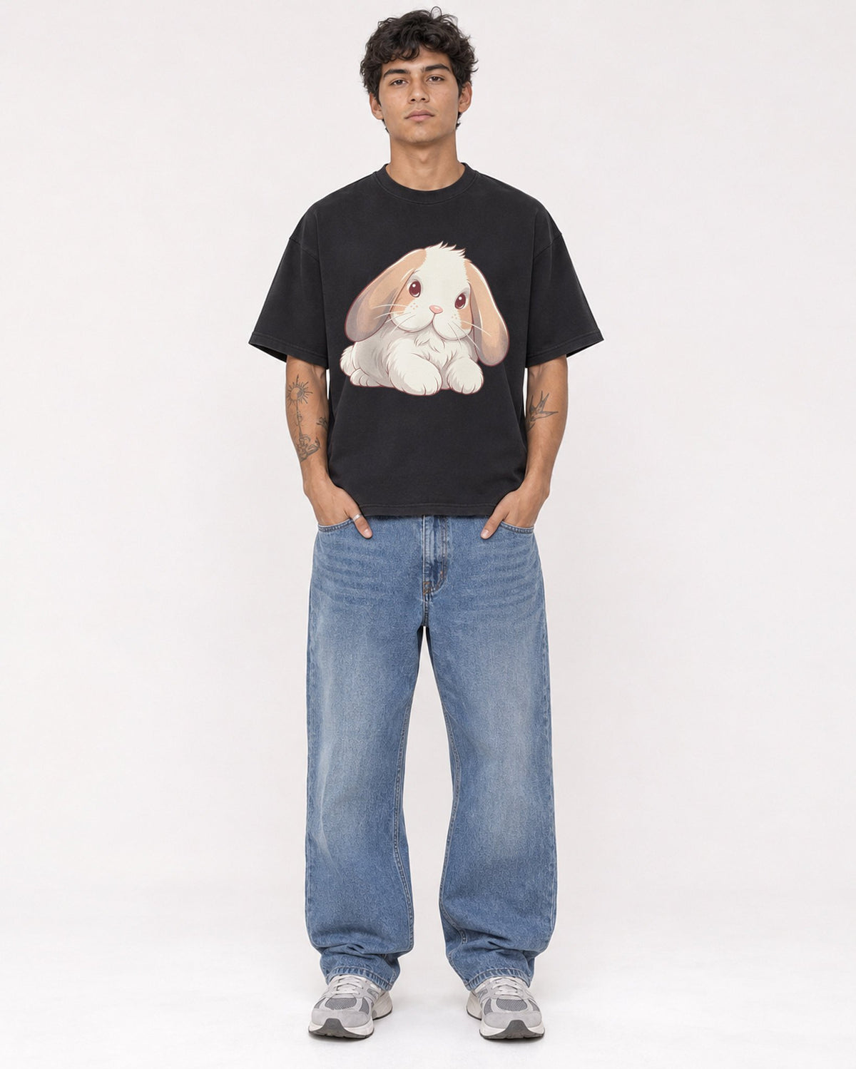 Mockup Boxy Heavyweight Tee Black male full-body 06