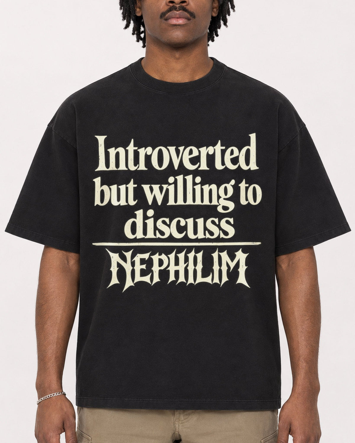 Mockup Boxy Heavyweight Tee Black male close-up 04