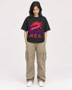 Mockup Boxy Heavyweight Tee Black female full-body 22