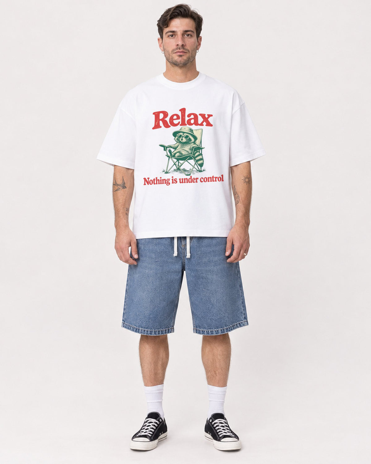 Mockup Boxy Heavyweight Tee White male full-body 48