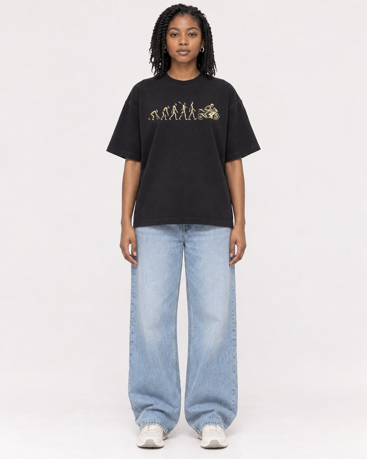 Mockup Boxy Heavyweight Tee Black female full-body 15