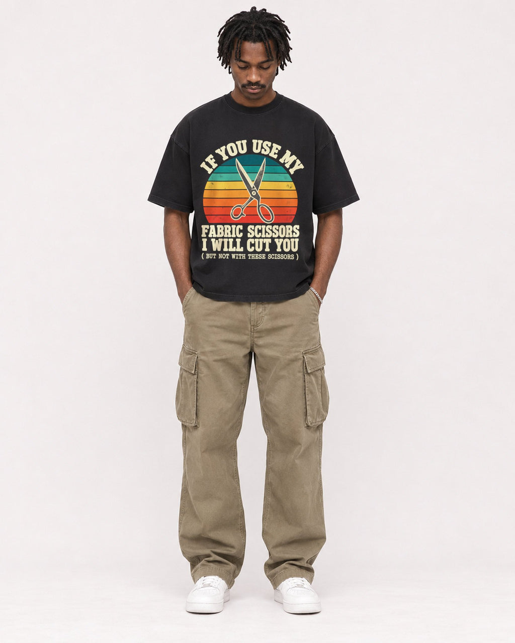 Mockup Boxy Heavyweight Tee Black male full-body 04