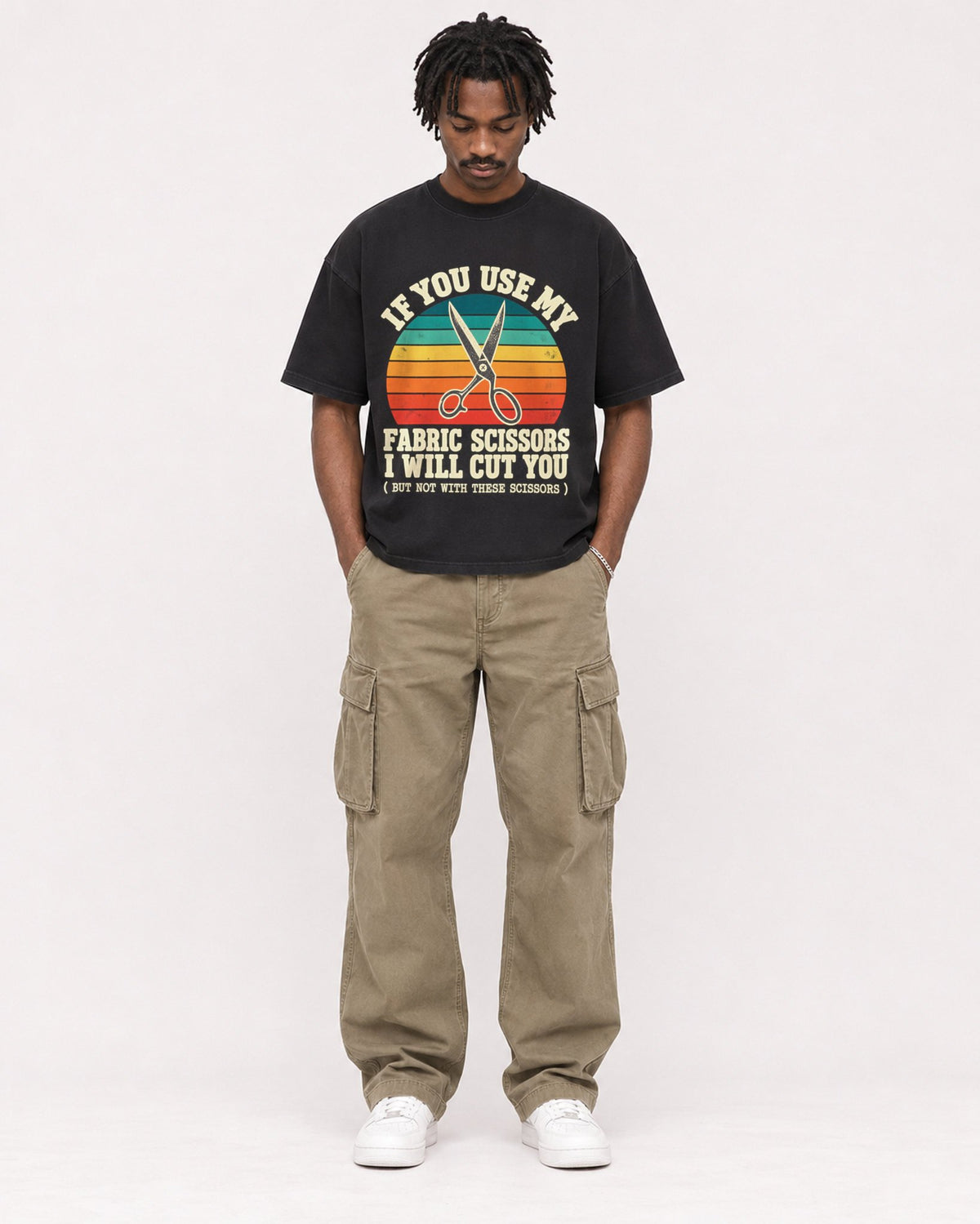 Mockup Boxy Heavyweight Tee Black male full-body 04