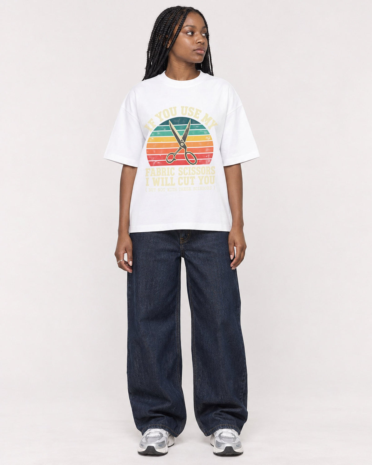 Mockup Boxy Heavyweight Tee White female full-body 04