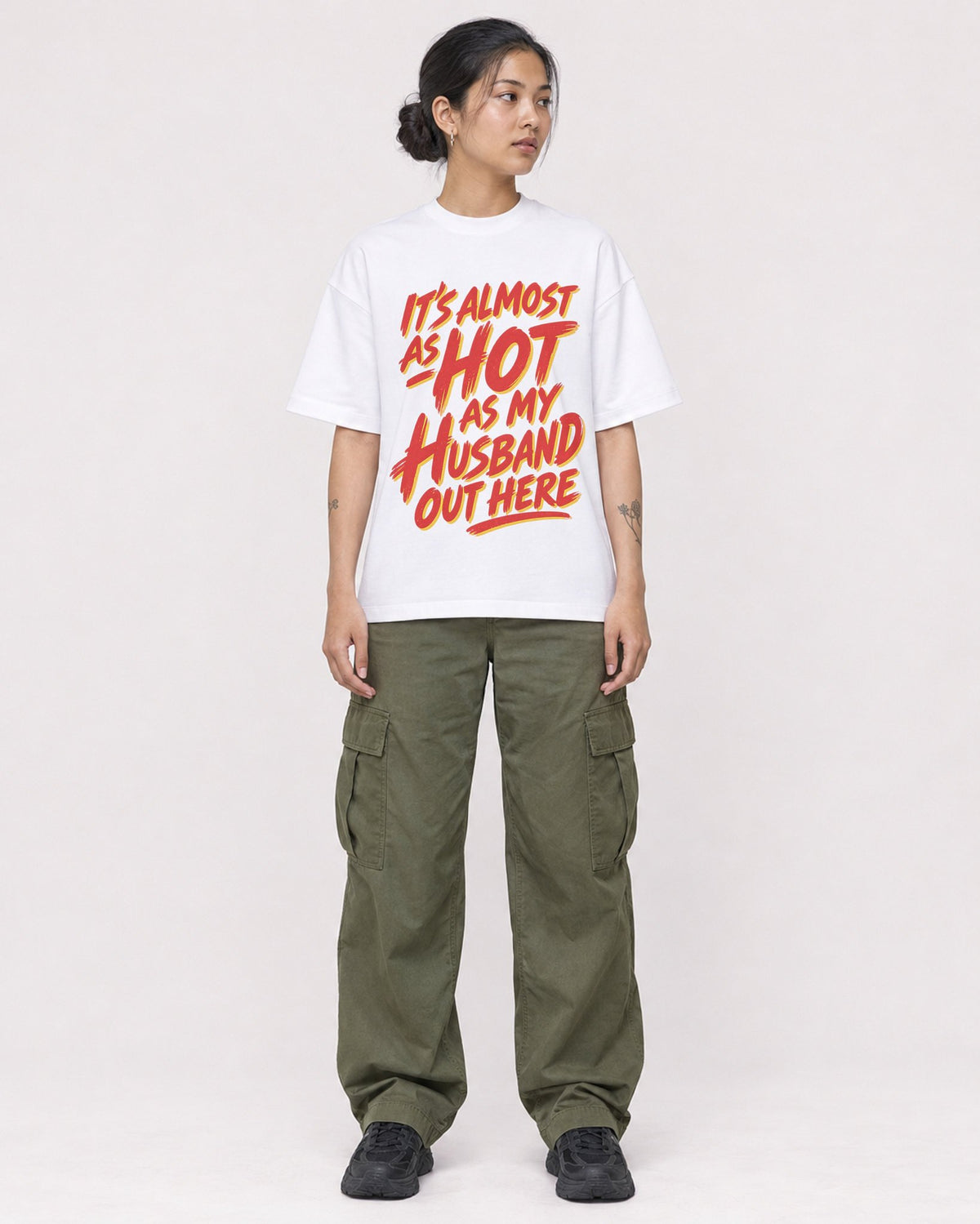 Mockup Boxy Heavyweight Tee White female full-body 12