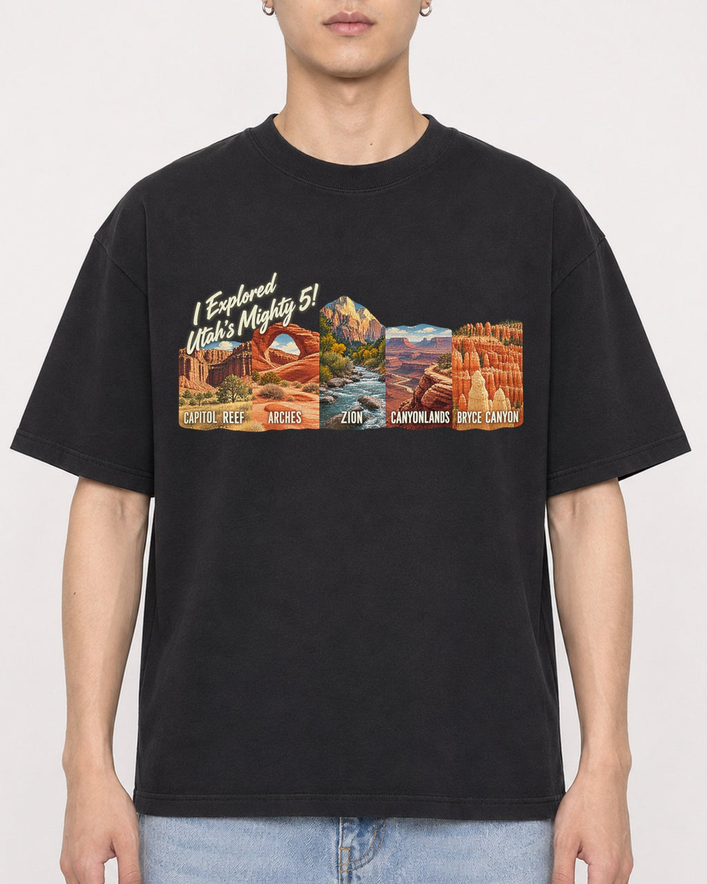 Mockup Boxy Heavyweight Tee Black male close-up 21