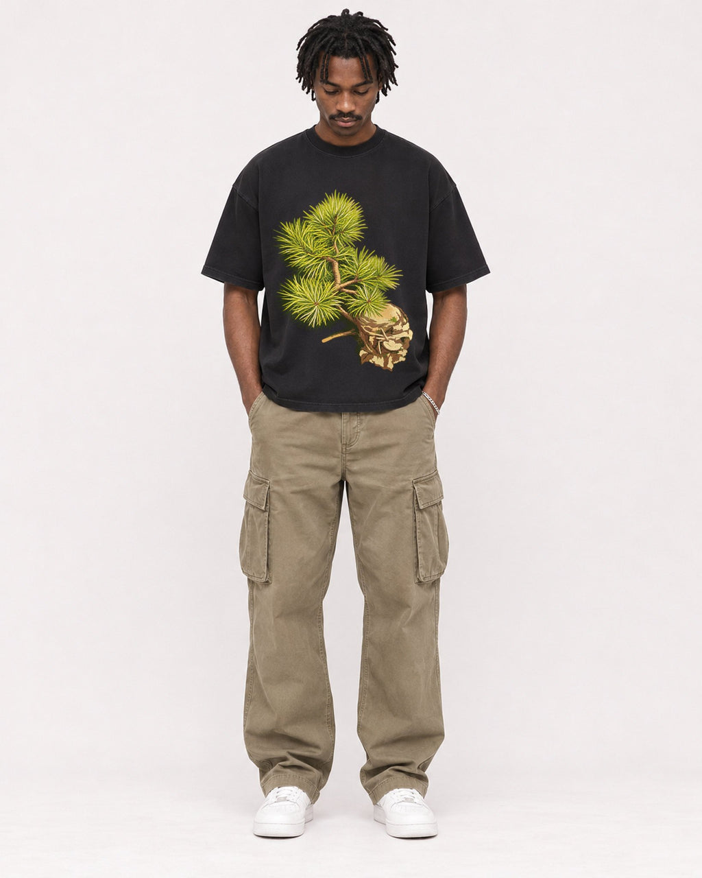 Mockup Boxy Heavyweight Tee Black male full-body 04