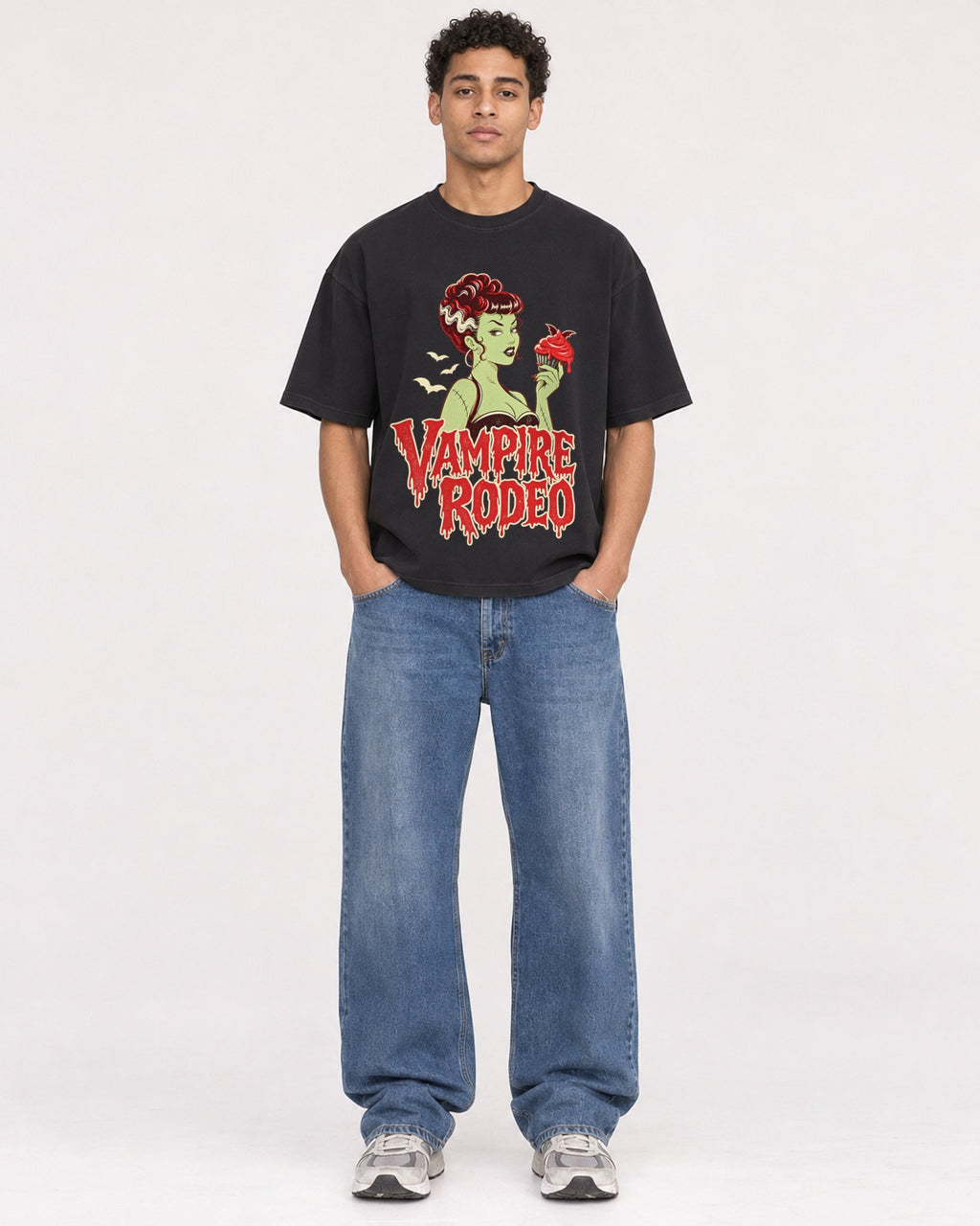 Mockup Boxy Heavyweight Tee Black male full-body 10