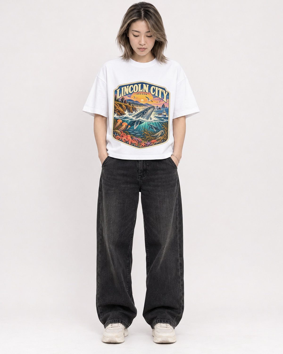 Mockup Boxy Heavyweight Tee White female full-body 33