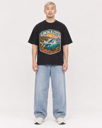 Mockup Boxy Heavyweight Tee Black male full-body 33