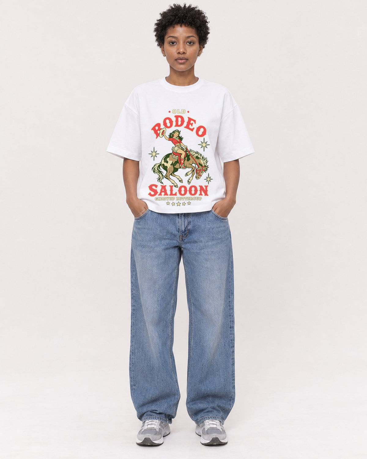 Mockup Boxy Heavyweight Tee White female full-body 35