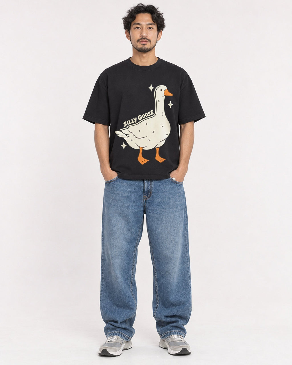 Mockup Boxy Heavyweight Tee Black male full-body 02