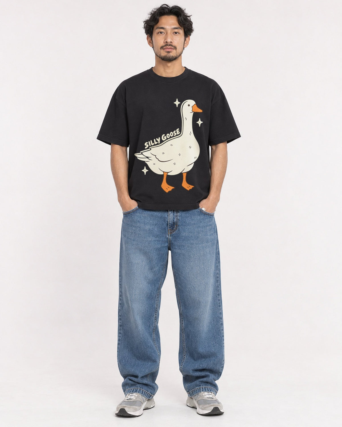 Mockup Boxy Heavyweight Tee Black male full-body 02