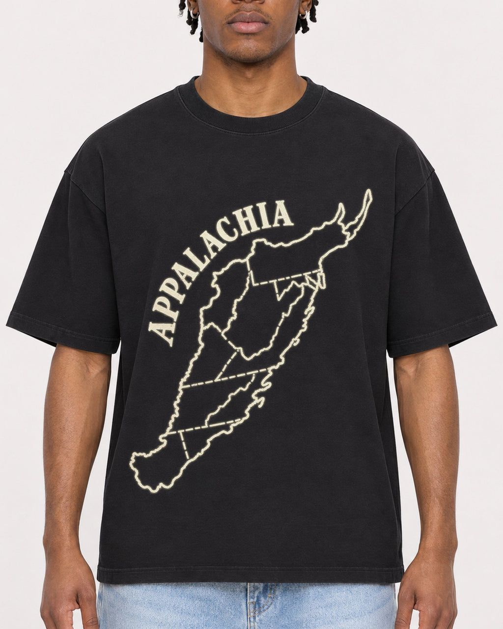Mockup Boxy Heavyweight Tee Black male close-up 05
