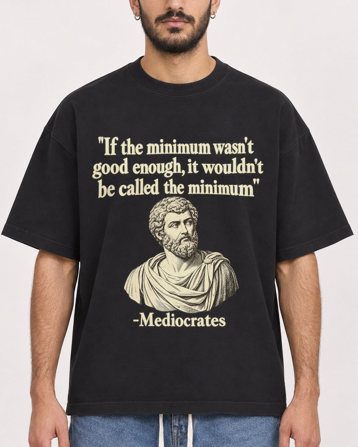 Mockup Boxy Heavyweight Tee Black male close-up 07