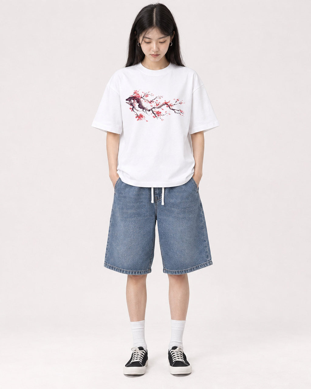 Mockup Boxy Heavyweight Tee White female full-body 01