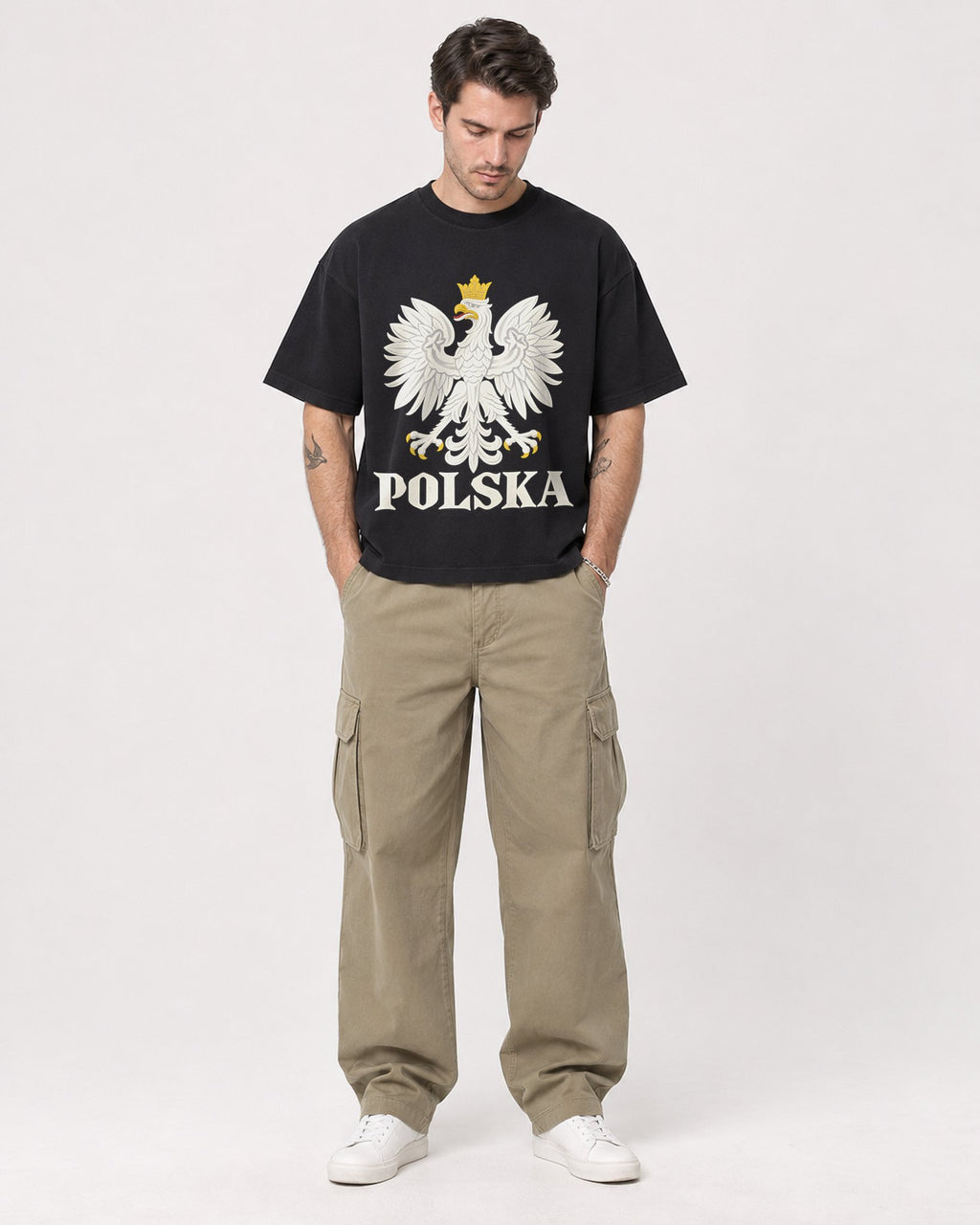 Mockup Boxy Heavyweight Tee Black male full-body 48