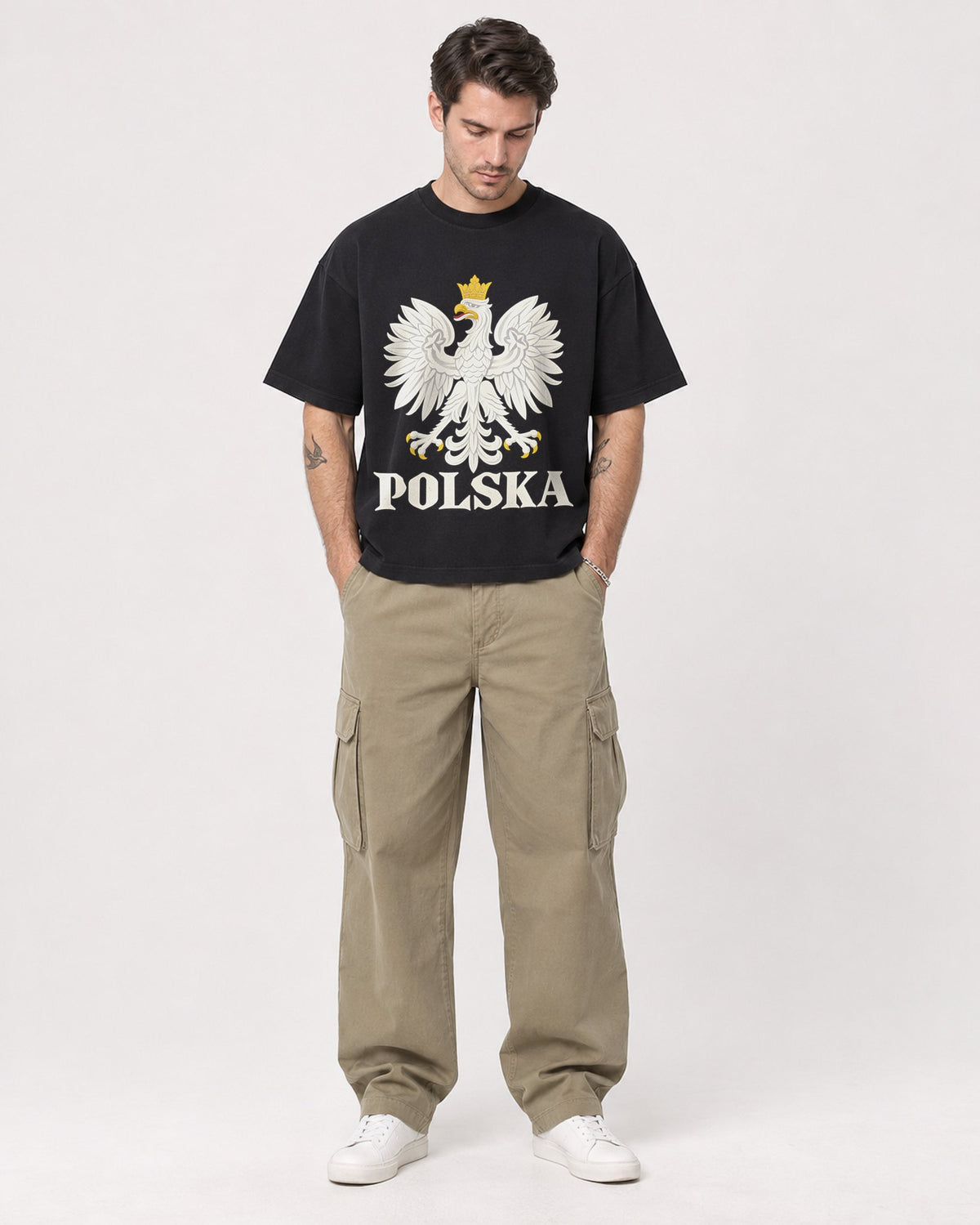 Mockup Boxy Heavyweight Tee Black male full-body 48