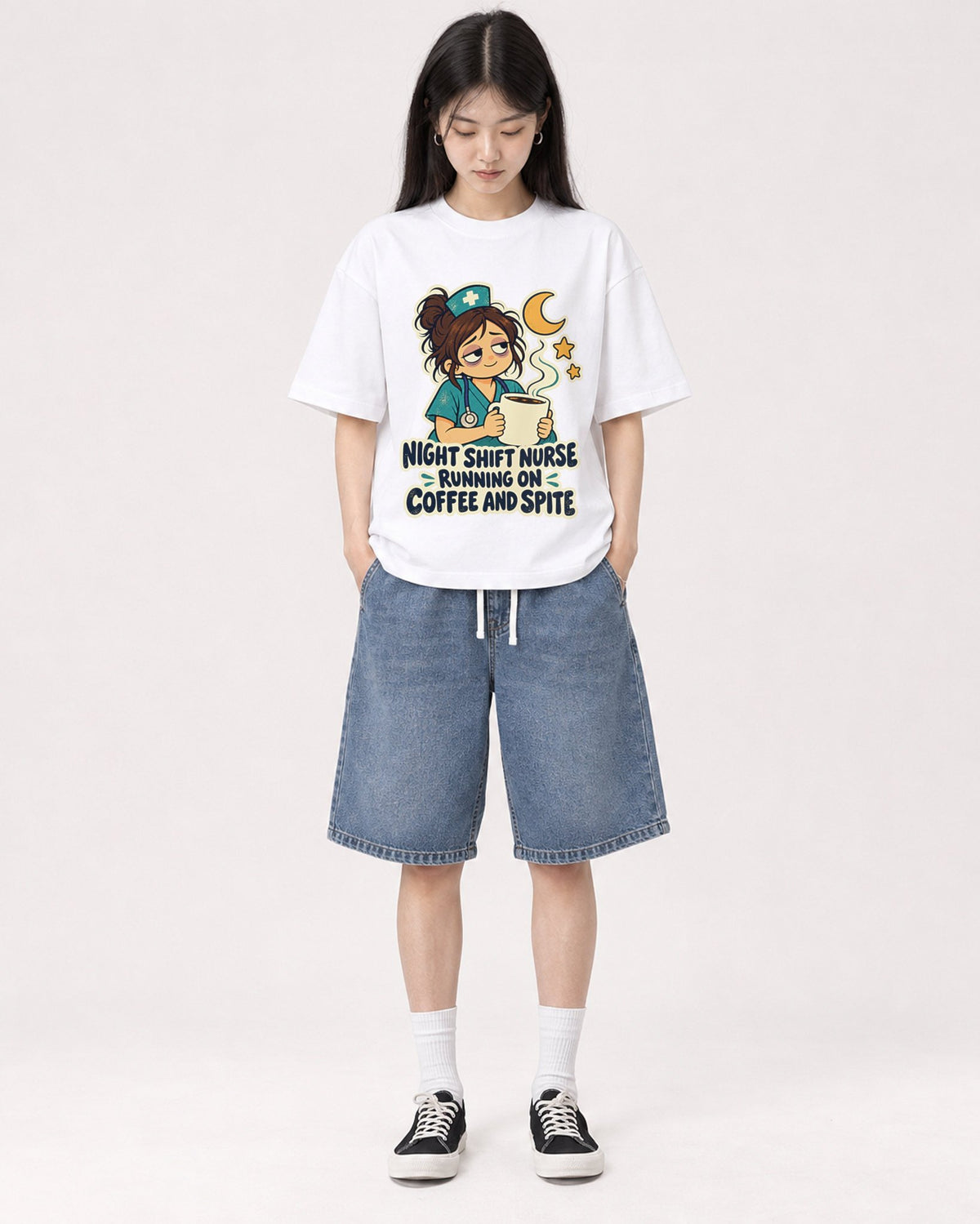 Mockup Boxy Heavyweight Tee White female full-body 01