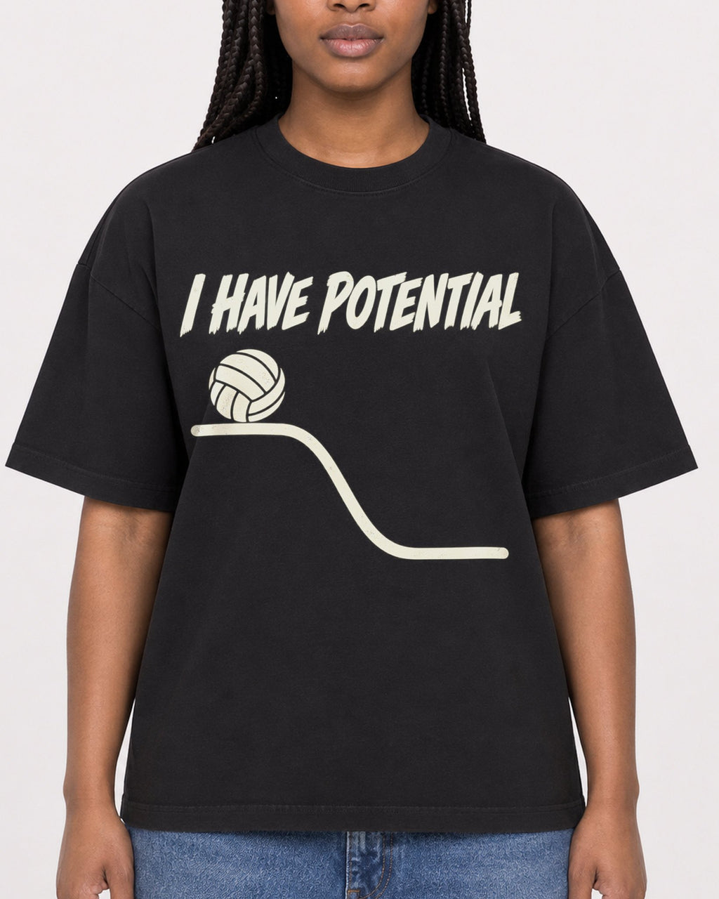 Mockup Boxy Heavyweight Tee Black female close-up 04