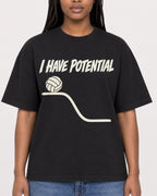 Mockup Boxy Heavyweight Tee Black female close-up 04