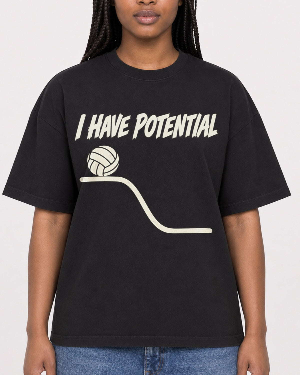 Mockup Boxy Heavyweight Tee Black female close-up 04
