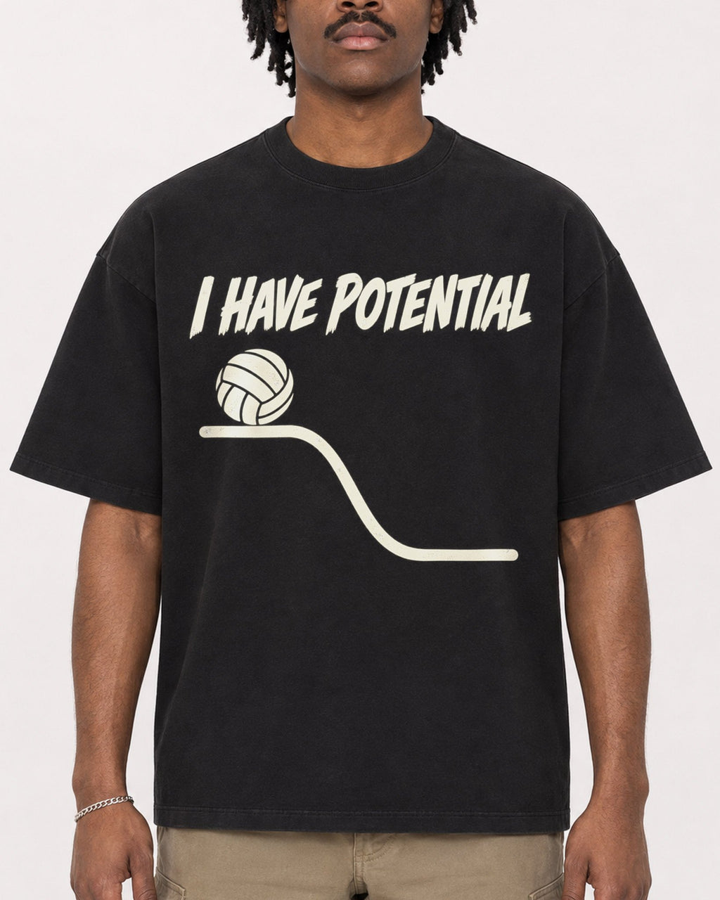 Mockup Boxy Heavyweight Tee Black male close-up 04