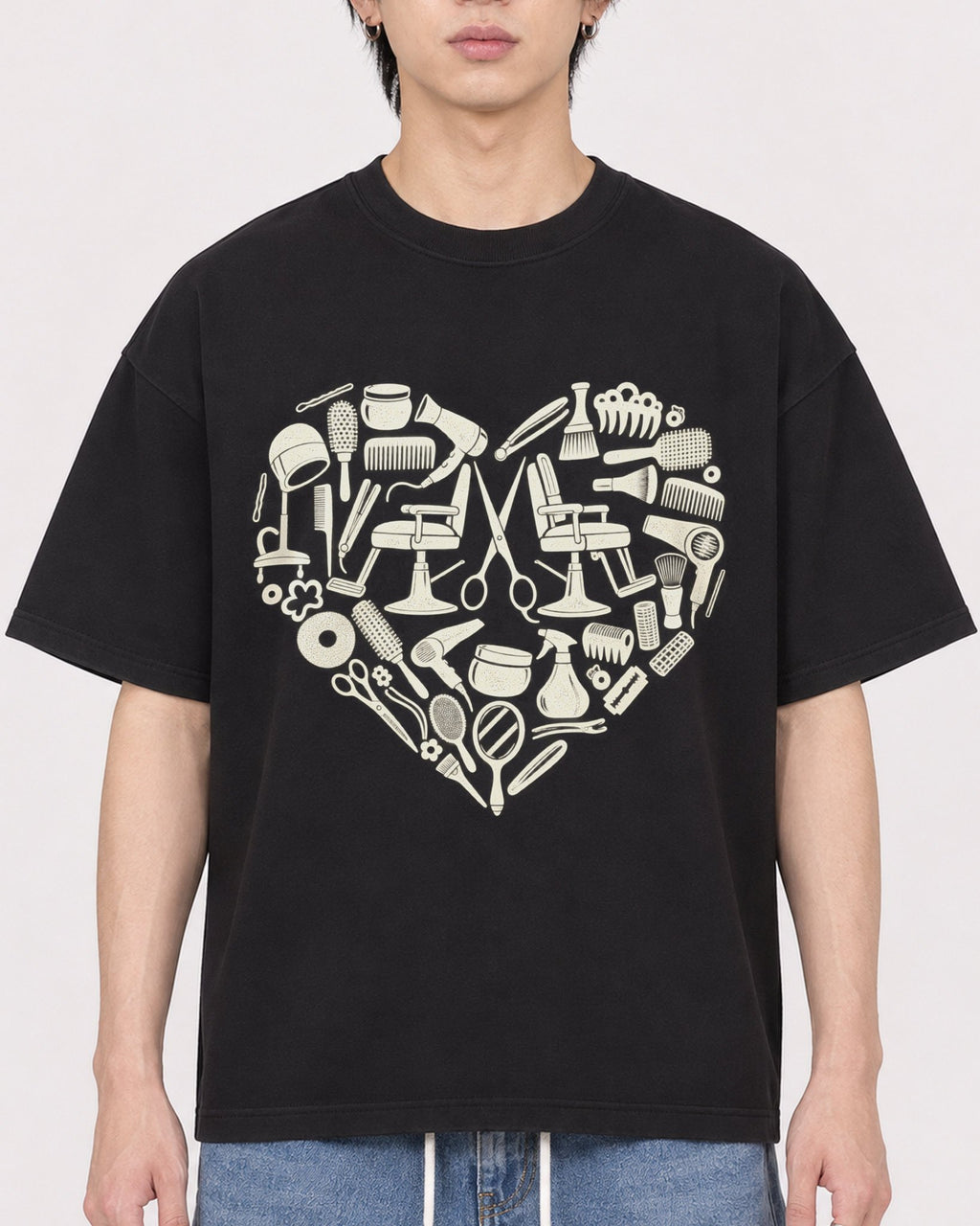 Mockup Boxy Heavyweight Tee Black male close-up 11