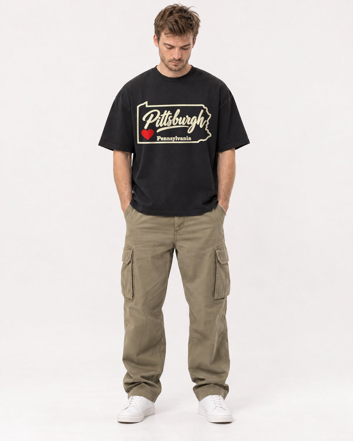 Mockup Boxy Heavyweight Tee Black male full-body 08