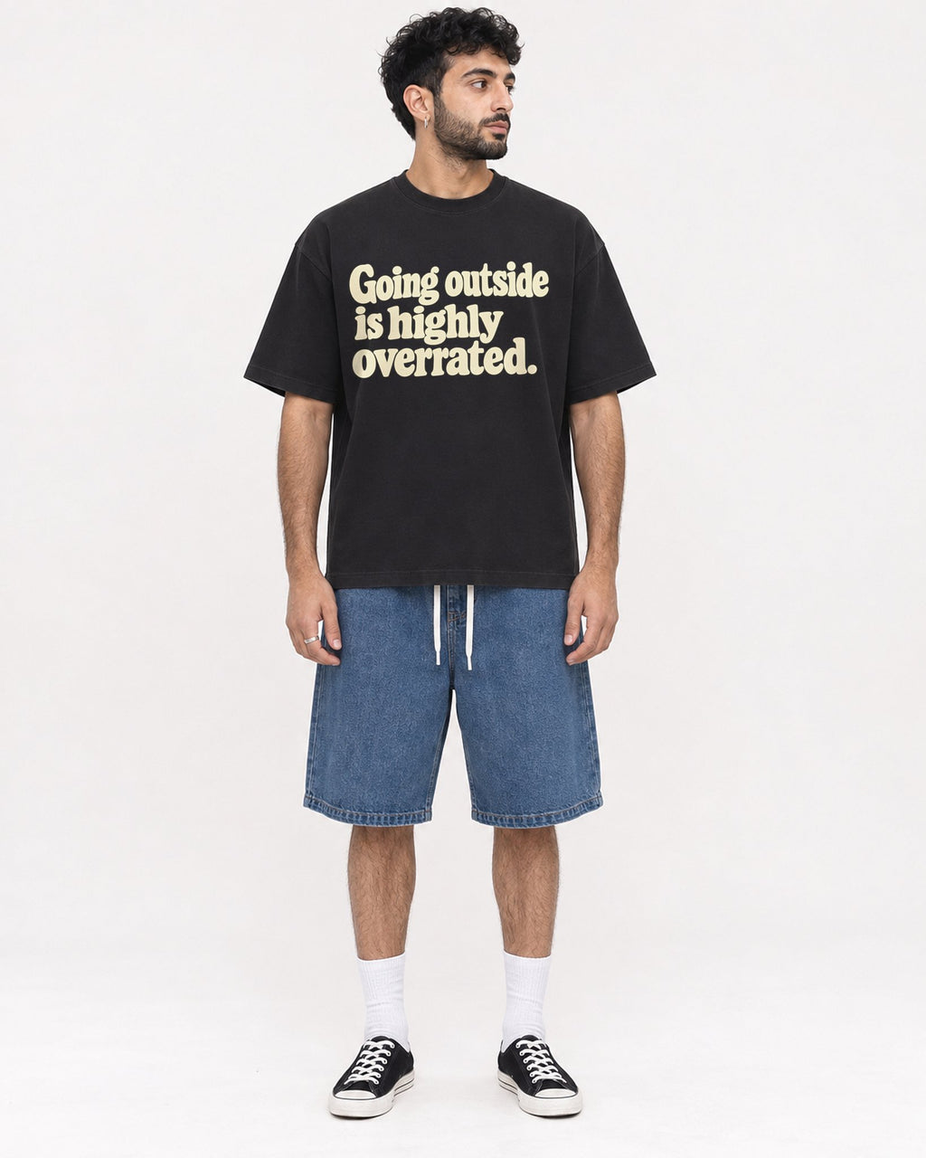 Mockup Boxy Heavyweight Tee Black male full-body 07