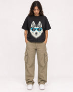 Mockup Boxy Heavyweight Tee Black female full-body 06