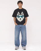 Mockup Boxy Heavyweight Tee Black male full-body 06