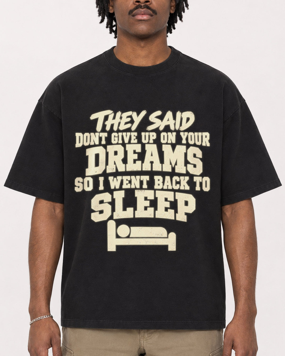Mockup Boxy Heavyweight Tee Black male close-up 04