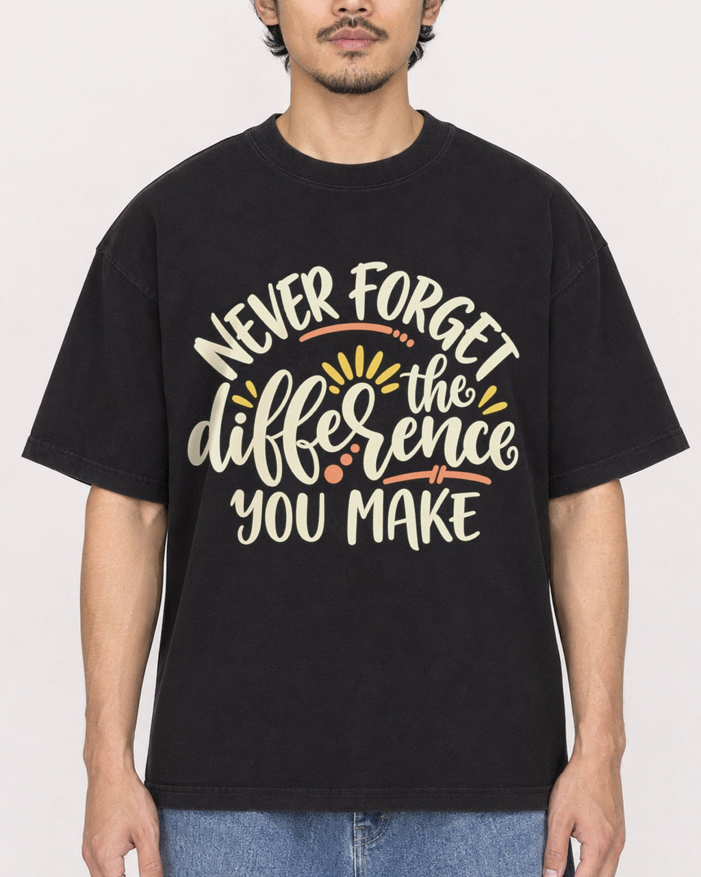 Mockup Boxy Heavyweight Tee Black male close-up 02