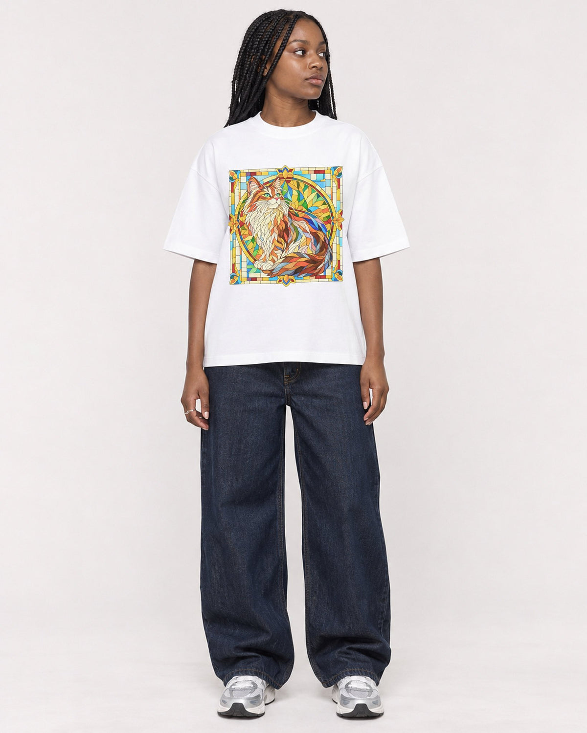 Mockup Boxy Heavyweight Tee White female full-body 04