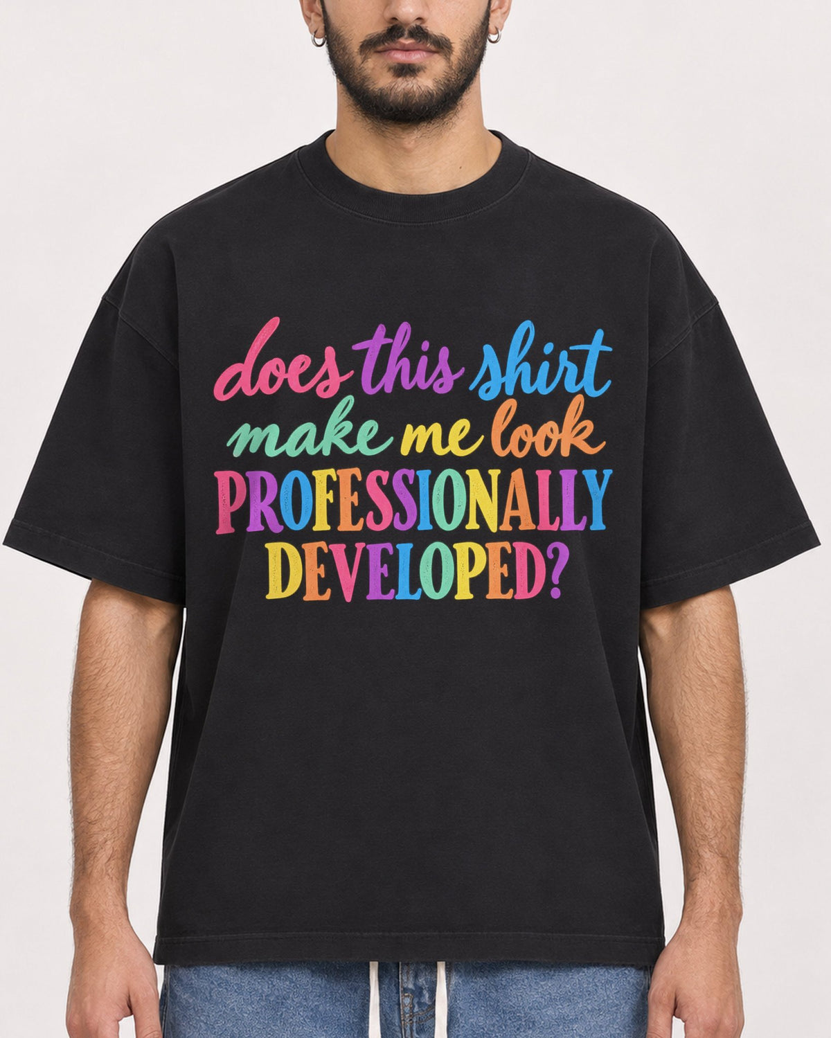 Mockup Boxy Heavyweight Tee Black male close-up 07