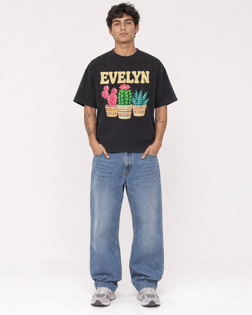 Mockup Boxy Heavyweight Tee Black male full-body 06