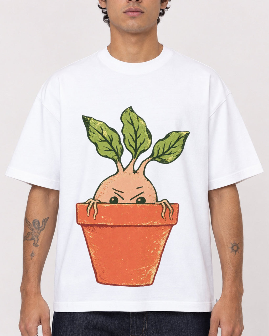 Mockup Boxy Heavyweight Tee White male close-up 06