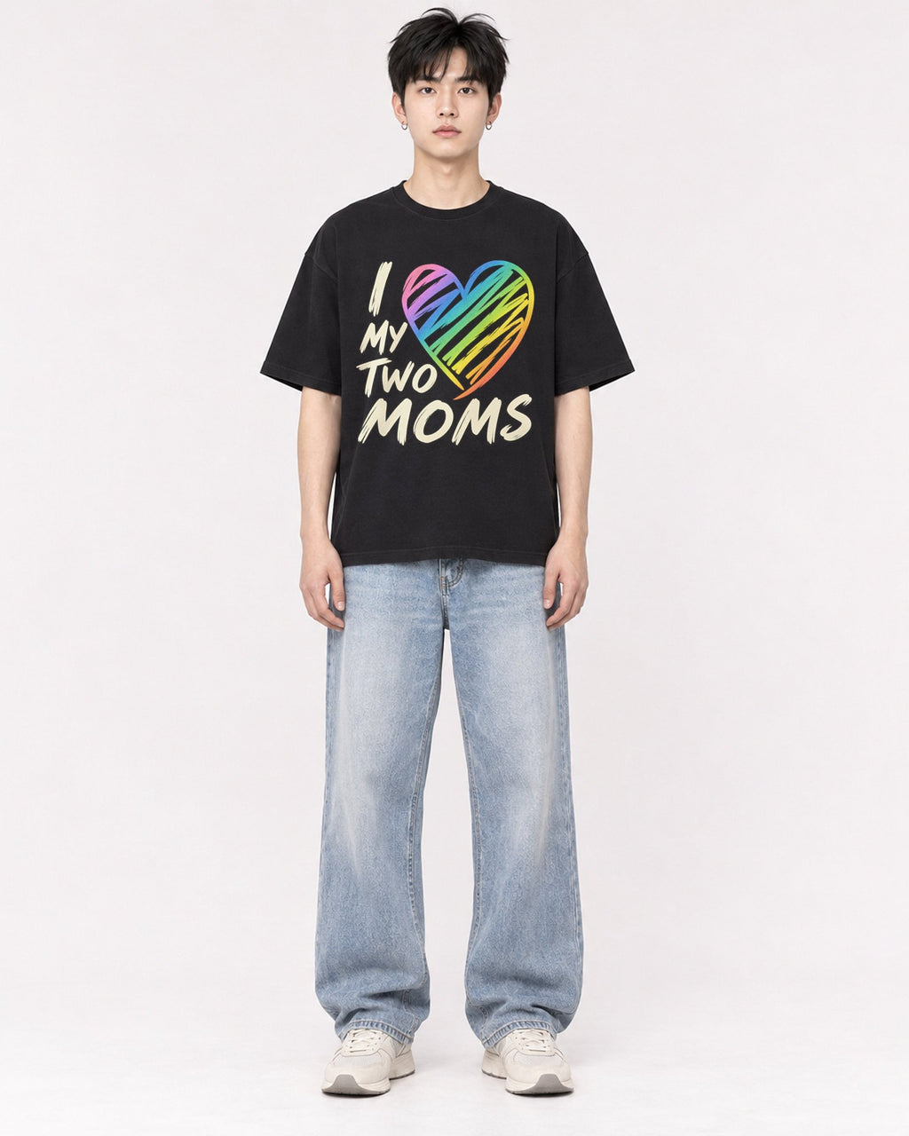 Mockup Boxy Heavyweight Tee Black male full-body 01