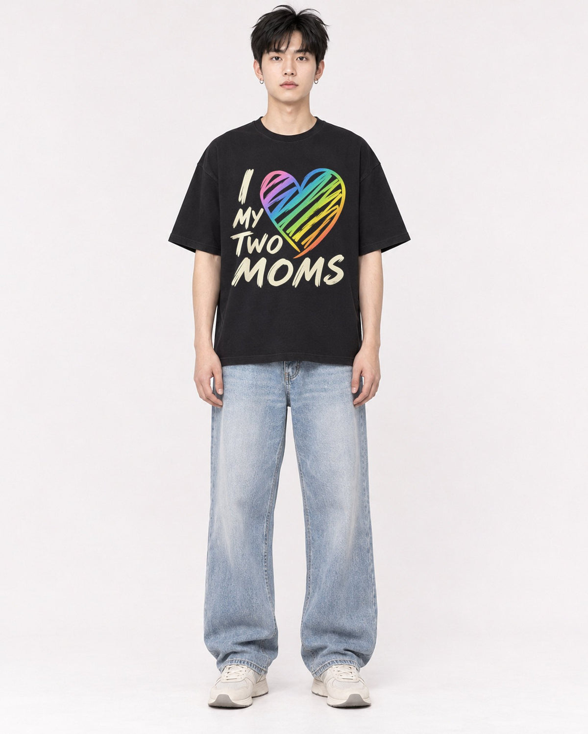 Mockup Boxy Heavyweight Tee Black male full-body 01