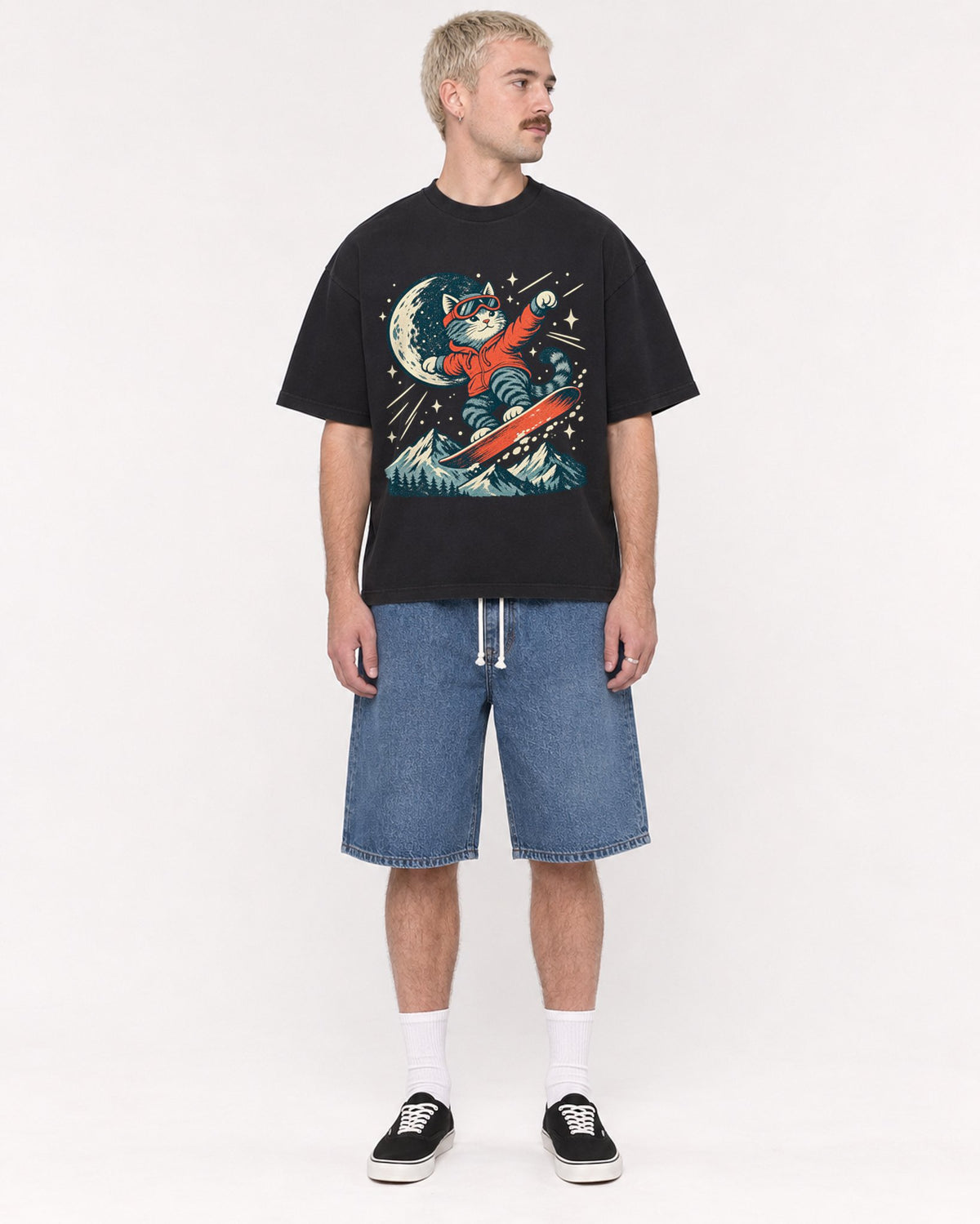 Mockup Boxy Heavyweight Tee Black male full-body 39