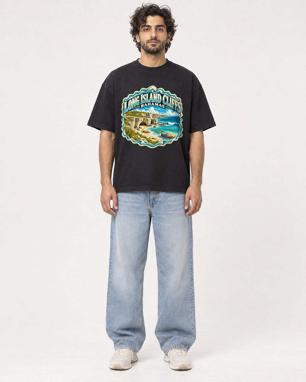 Mockup Boxy Heavyweight Tee Black male full-body 17