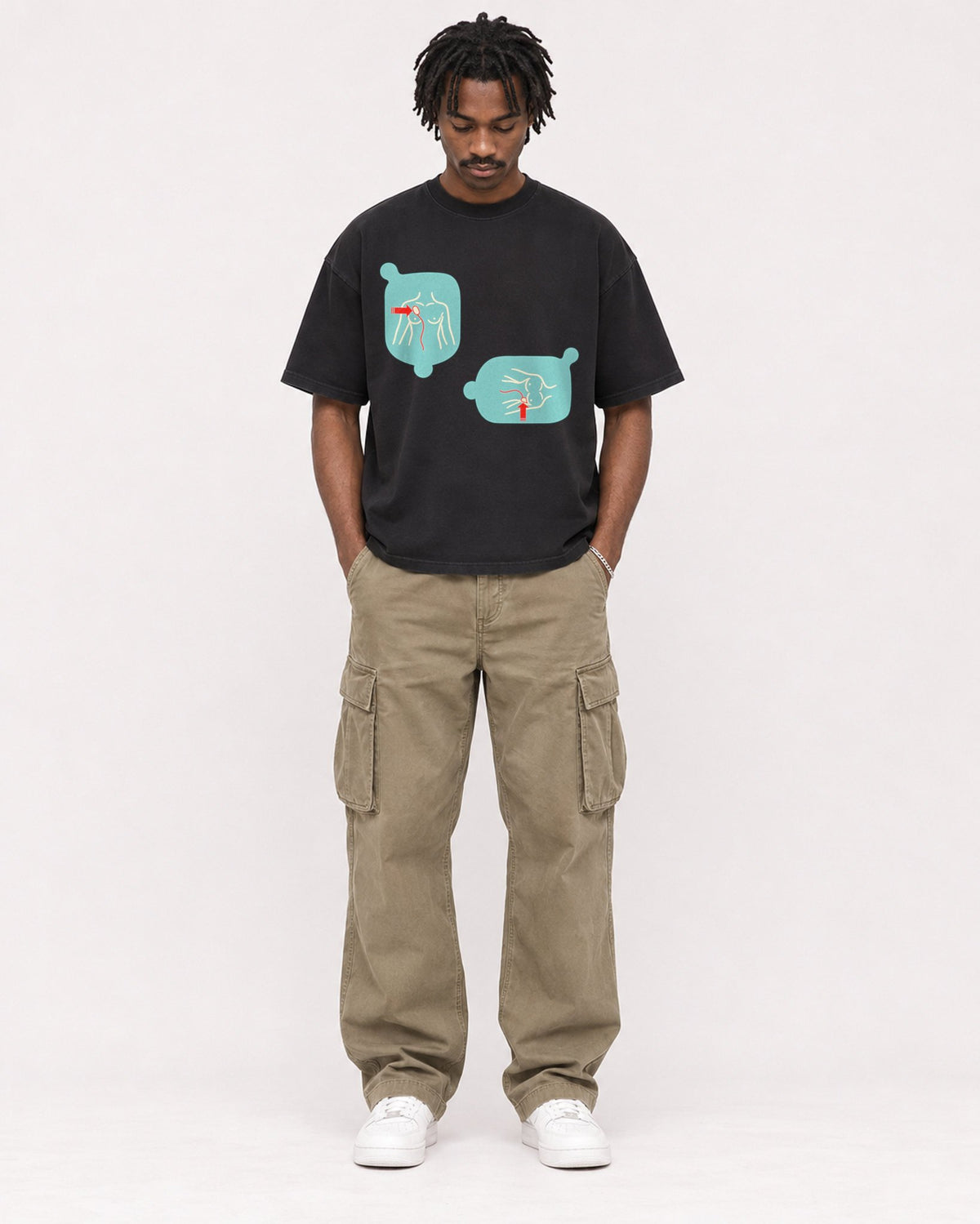 Mockup Boxy Heavyweight Tee Black male full-body 04
