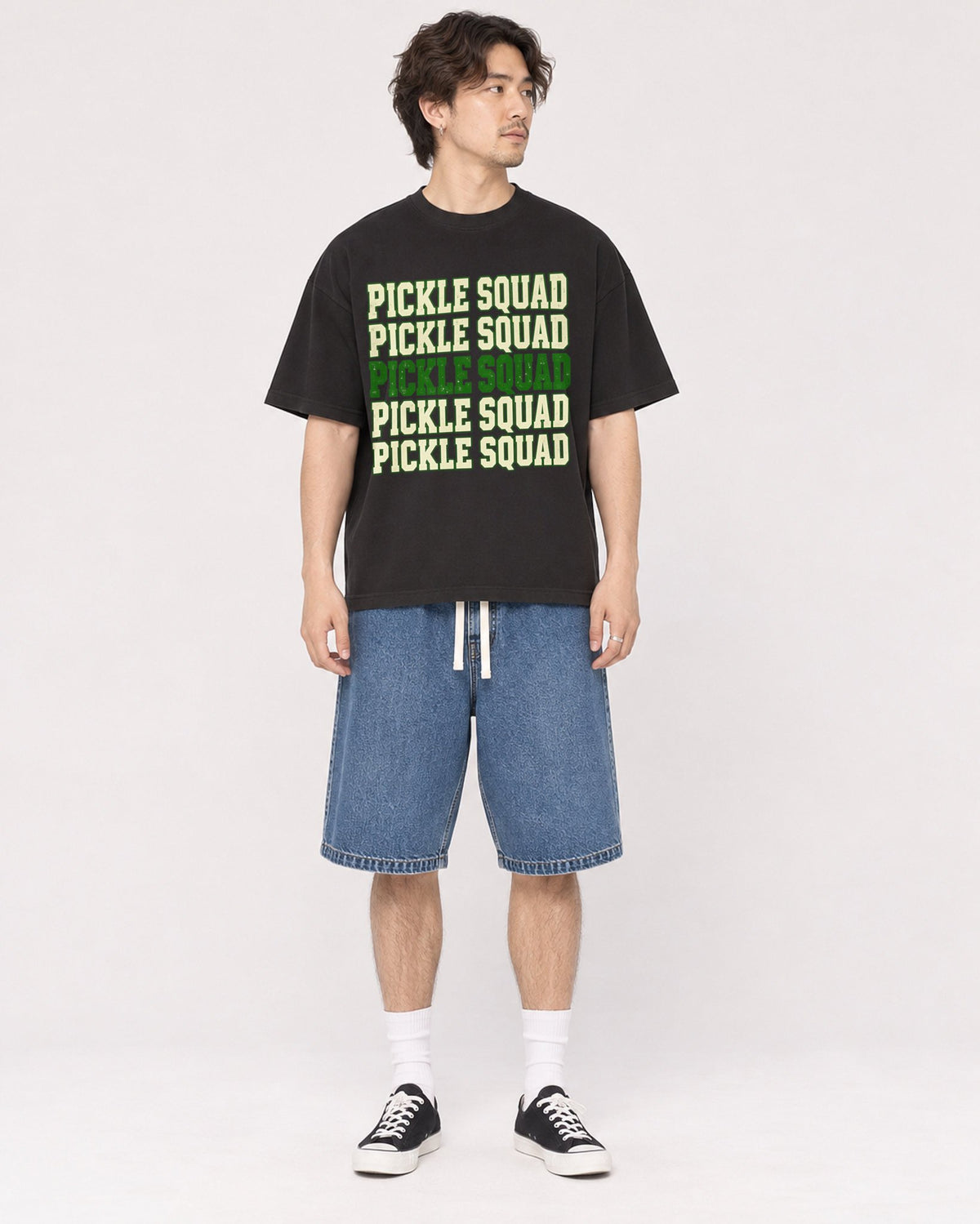 Mockup Boxy Heavyweight Tee Black male full-body 03