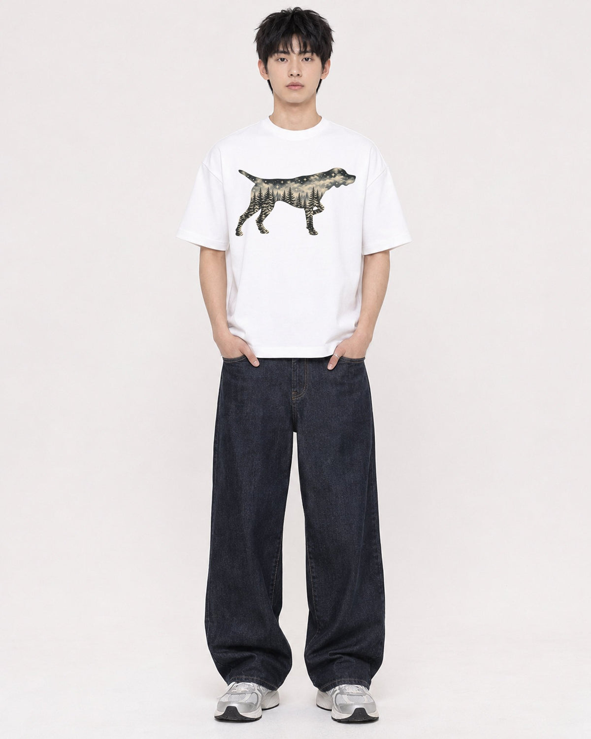 Mockup Boxy Heavyweight Tee White male full-body 01