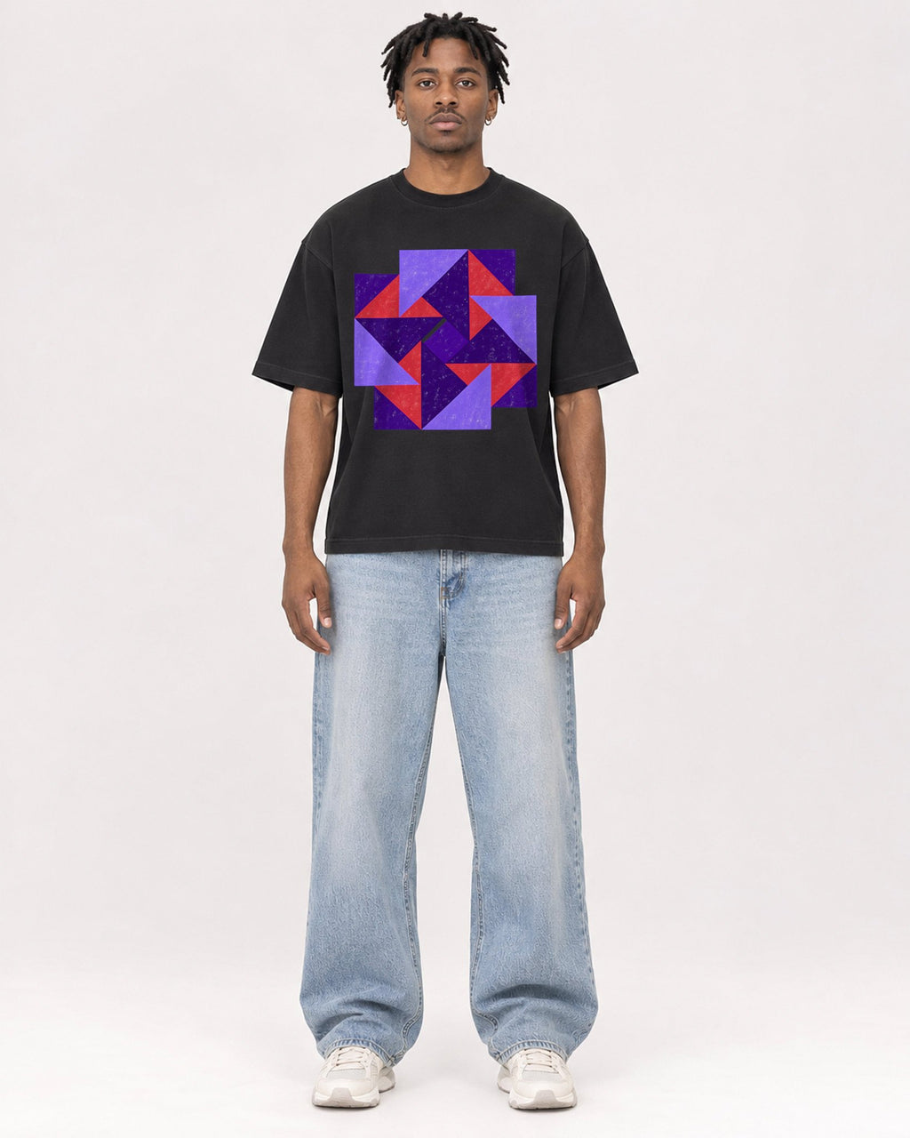 Mockup Boxy Heavyweight Tee Black male full-body 05
