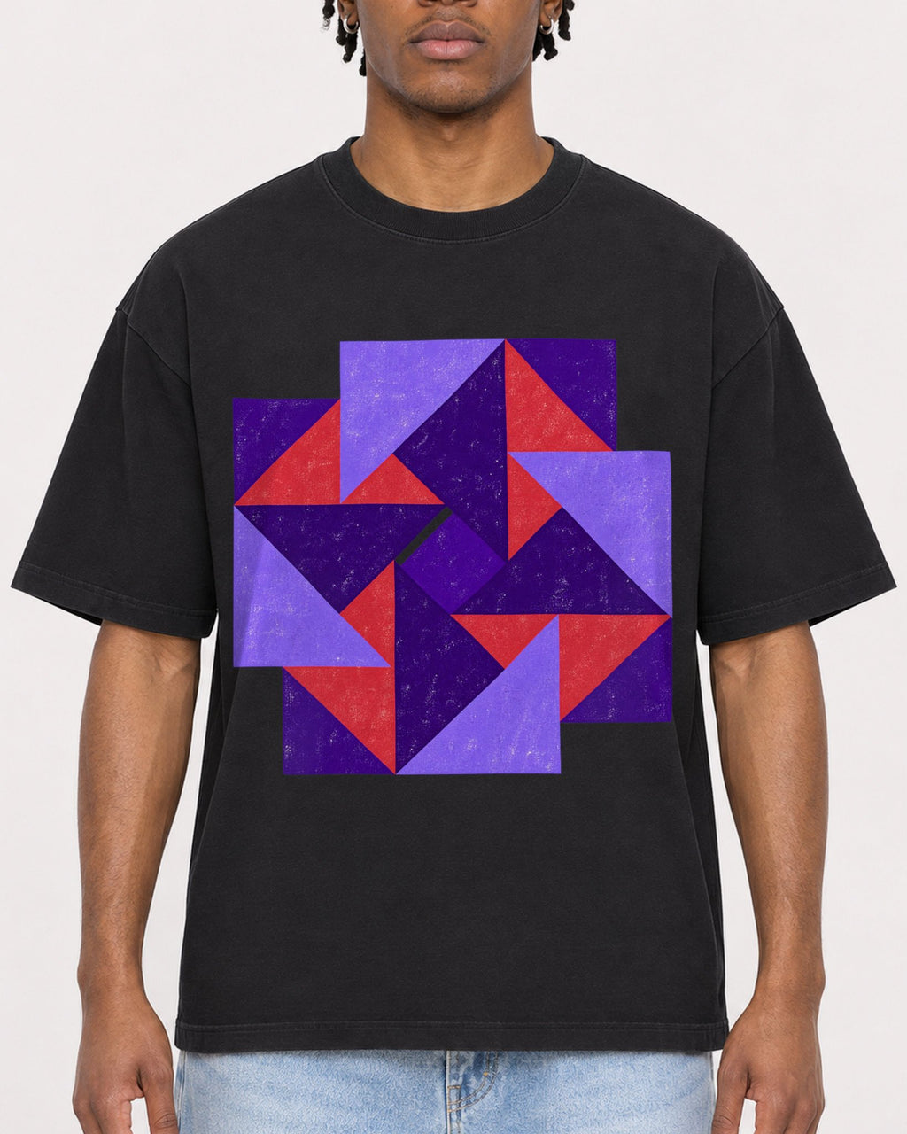 Mockup Boxy Heavyweight Tee Black male close-up 05